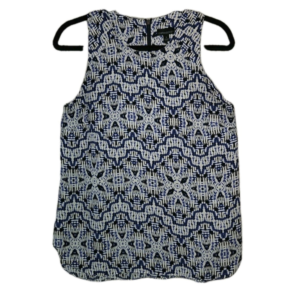 Cynthia Rowley Tank Blouse Women's Small Sleeveless Top Round Neck Geometric Zip